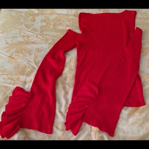 Express Red top Ruffle Bell Sleeve - Picture 2 of 2